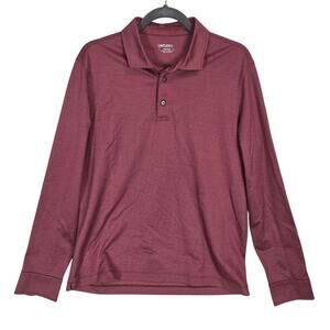 Untuckit Mens Long Sleeve Cotton Polo Shirt M Burgundy Performance Casual Office